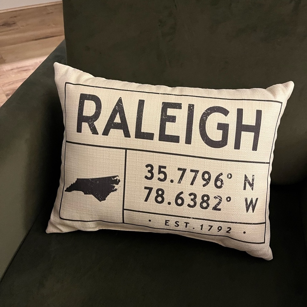 “Raleigh NC” Decorative Throw Pillow - Picture 1 of 6